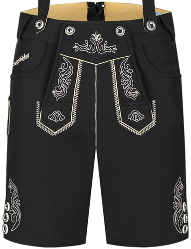 Steigenhöfer Manufaktur Kurze Trachten Softshell Hose mit Träger im Lederhosen Look - Lukas - Lederhose Herren Tracht - Wasser- und windabweisend mit Trägern für Oktoberfest