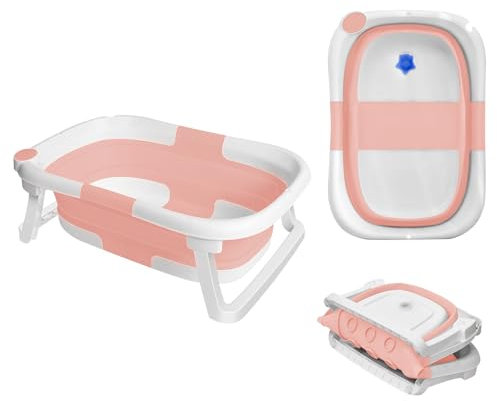 Baignoire Pliable avec Trou de Drainage Portable, Baignoire de Bain Autonome pour Enfant, Baignoires sur Pieds en Plastique PP+TPE, Baignoires de Voyage Drainage Rapide (Rose 63 * 43 * 20 cm)