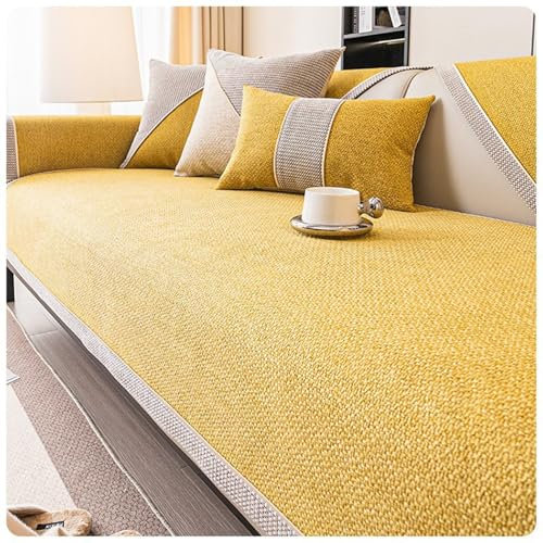 Sofa Überzug Vintage Sofabezug Weiche: rutschfest Sofaschoner Gewebte Baumwolle und Leinen 1/2/3/4 Sitzer Couch Überzug Sofaüberwürfe für U Form L Form Sektionssofa(Yellow,30 * 50cm Pillowcase)