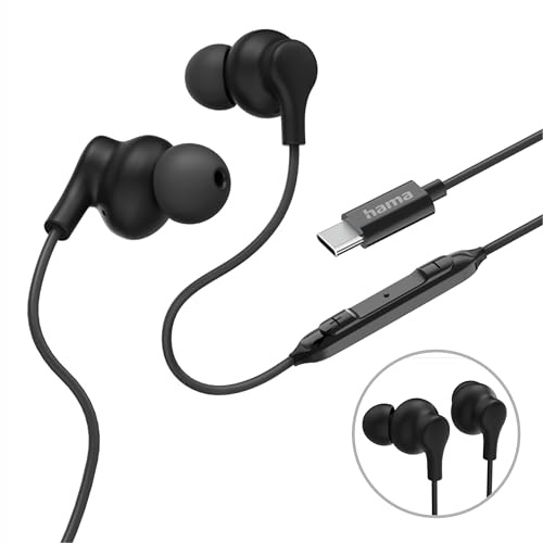 Hama Kopfhörer Curly, In-Ear, Mikrofon, Kabelknickschutz, USB-C, Schwarz
