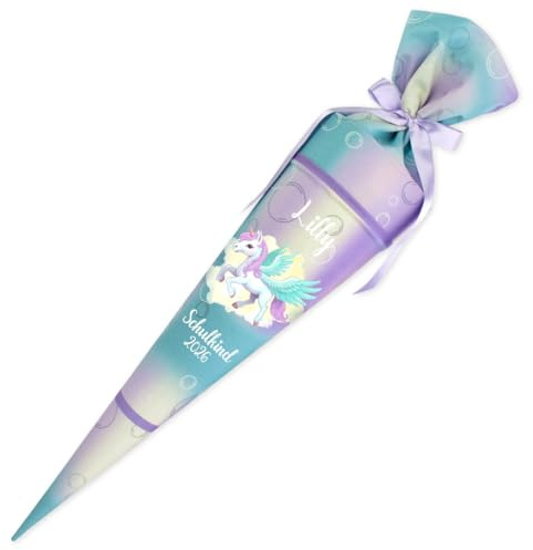 Dein Lieblingsteil Deine Schultüte aus Stoff Kuschel Velvet Wunschmotiv individualisierbar mit Wunschname personalisierbar 70 cm 85 cm – Mädchen (70 cm mit Kissen, Modell 5: Pegasus)
