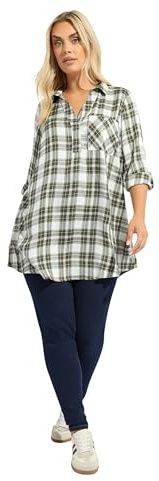 Yours Curve Green Check Overhead Shirt - Women's - Plus Size Curve