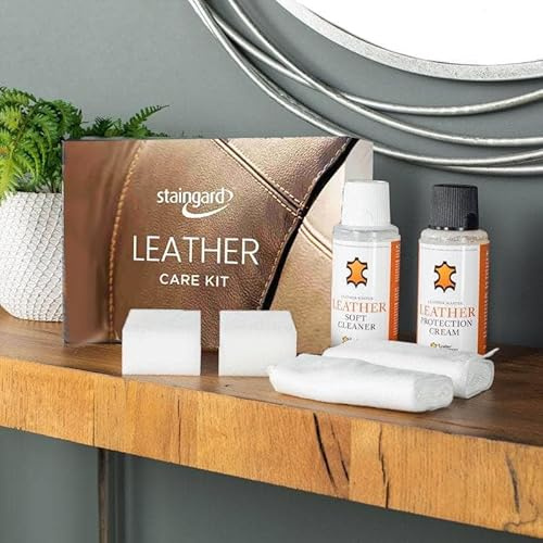 Staingard Leather Care Kit, 250ml Protection Cream and Soft Cleaner, Complete Sofa Furniture Maintenance Set with Sponges