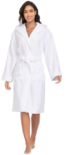YEAUPE PRO Peignoir de Bain Femme, 100% Coton avec Capuche - Certifié OEKO-TEX® - Robe de Chambre Eponge 2 Poches, Ceinture - Doux, Absorbant et Confort