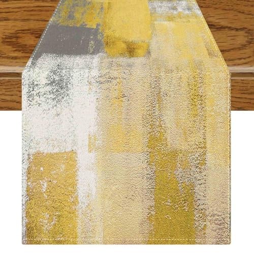 Jayusaror Tischläufer Modern Gelb Deko Frühling Tischläufer Retro Bauernhaus Kurz Tischdeko Kunst Gemälde Tisch Läufer Boho Herbstdeko Mittelläufer 40 x 100 cm für Winter Herbst Dekoration Innen