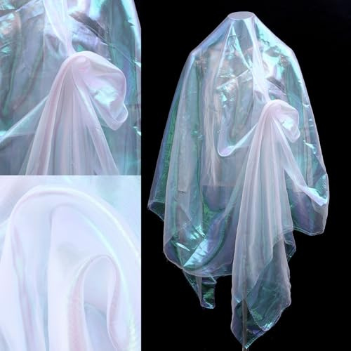 2m Organza Stoff, Schillernder Gradient Stoff, Tüll Stoffe, Perfekt für Hochzeiten, DIY-Projekte, Designer(Weiß)
