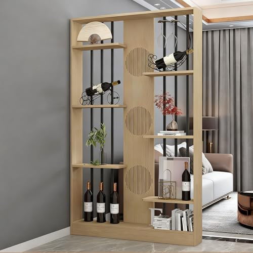 200cm hohe freistehende Wand-Säulentrennwand, moderner Holzlatten-Sichtschutz-Raumteiler mit offenem Stauraum, geeignet für Teehäuser und Cafés.(B,100cm/39.4in)