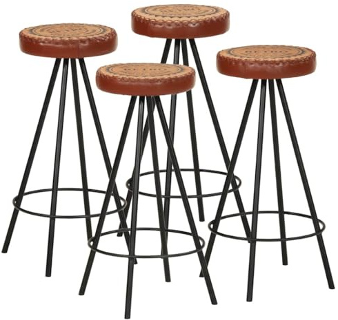 Tonture Barhocker 4 STK. Echtleder, Canvas, Stahlgestell, 30x76cm, Industrie-Look, für Küche, Esszimmer, Restaurant, Tresen, Moderne Barhocker, stabil & langlebig