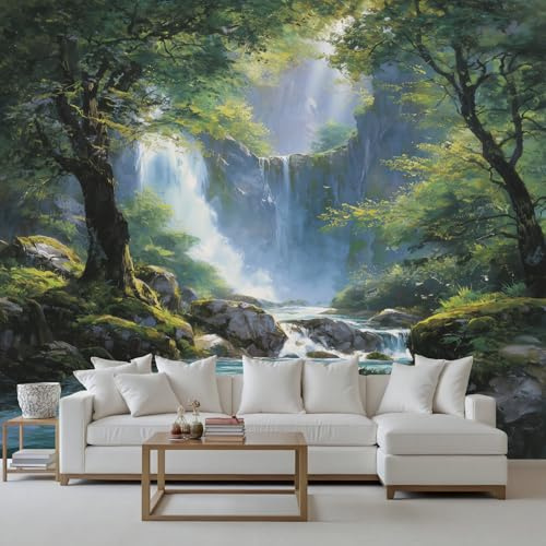 Wlujhia Fototapete Natürliche Landschaft, 200x150 cm Dschungel Wasserfall Tapeten Vliestapete, Wanddeko, Wandbild, Wandtapete, für Wohnzimmer Schlafzimmer Kinderzimmer
