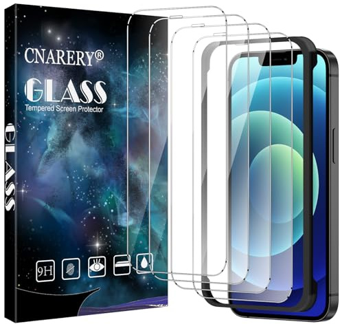 Cnarery Screen Protector for iPhone 12/12 Pro 6.1-Inch, 4 Pack | Full-Coverage Tempered Glass Film with Installation Frame, Anti Scratch, Anti Impact, HD Clear, Bubble Free, Case Friendly