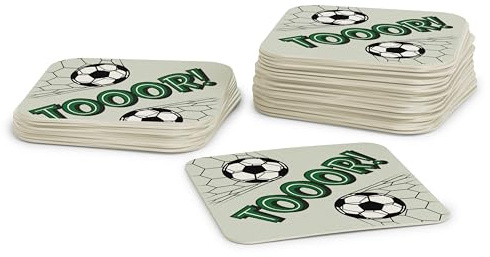 Untersetzer für Gläser mit Fußball I TOOOR! I Rechteckge Bierdeckel (50 Stück) aus Pappe (9,3 x 9,3 cm) I WM 2026 Tischdeko