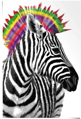 REINDERS Poster, Zebra Punk, Kinderzimmer, Poster, Wanddeko, Room Decor, 150 gr. glänzend Bilderdruckpapier, Schwarz, 91,5x61cm
