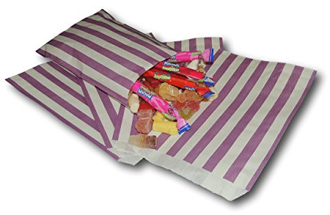 The Paper Bag Company Candy Stripe Paper Bags, 5 x 7 Inches - Purple, Pack of 100