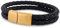 Akitsune Simplicitas Lederarmband - Armschmuck Frauen Herren Edelstahl - Männer Armband Fuchs Anker - Gold-Schwarz 19cm