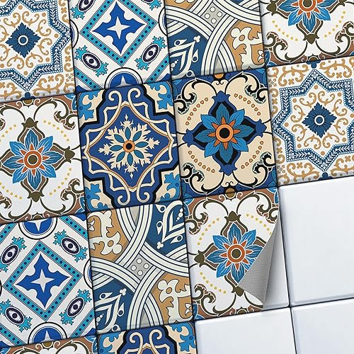 CREATISTO Mosaik-Fliesen Fliesensticker Fliesenfolie - Klebefolie Aufkleber für Fliesen I Klebefliesen Deko Folien für Fliesen Ornament in Bad u. Küche (20x25 cm I 42 -Teilig)