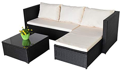 Jet-Line | Garten | Lounge | Gartensofa | Selbstaufbau | Essgruppe Bergen III | schwarz - beige | Gartenmöbel | Balkon | Terrasse