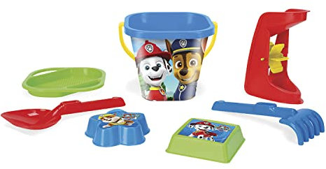 Wader 81142 - Ensemble Seau Paw Patrol avec Seau, passoire, Moulin à Sable, Pelle, râteau et 2 moules à Sable, 7 pièces, à partir de 12 Mois, idéal comme Cadeau pour Jouer créatif