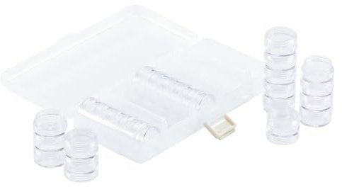 Vaessen Creative Storage Box with 5 Compartments and 25 Round Jars, Transparent Organiser Case for Storing Diamond Painting Drills, Beads, Glitter, Gems and Other Craft Supplies, 18.5 x 8.5 x 3.2 cm