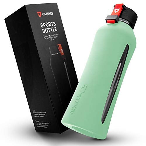 VIA FORTIS® Glasflasche mit hochwertiger Silikonhülle - Trinkflasche für Sport, Fitness, Gym, Fahrrad & Büro - Bruchsicher & BPA-frei - 550ml (02 - Misty Jade - Mintgrün)