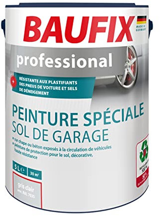Baufix professional Peinture spéciale pour sol de garage gris clair, 5 litres, Peinture sol & béton, Peinture pour sol de garage, pour intérieur et extérieur, résistante aux plastifiants