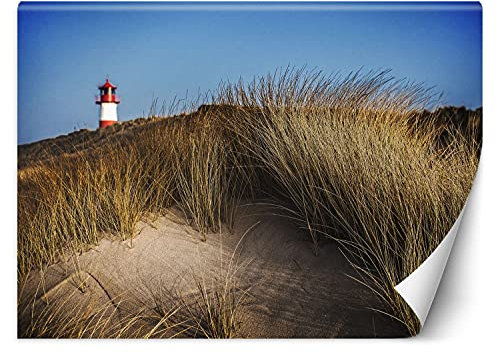 Feeby Fototapete XXL Leuchtturm Gras Dünen 400x280 cm Grün Vliestapete Moderne Design Wandtapete Küche Flur Wohnzimmer Büro Badezimmer Kinderzimmer Maritimes Thema
