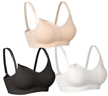Lemef Lot de 3 Soutiens-Gorge d'allaitement pour Femme - pour allaiter au Quotidien, Noir, Beige, Blanc, M