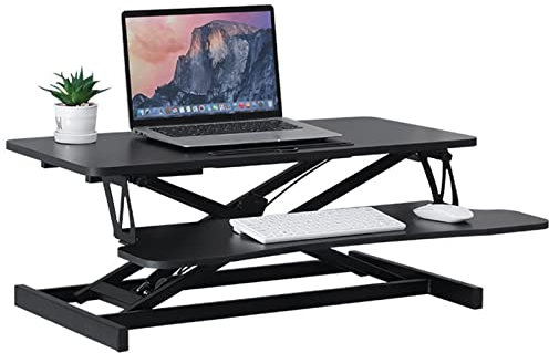 Stehpult Höhenverstellbarer Mit Tastaturablage, Steh-Sitz Schreibtisch 80 Cm Stehpult Konverter Mit Gasfeder Sit Stand Workstation Für Büro Zuhause Schwarz