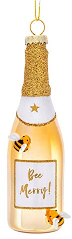 Baumschmuck goldene Champagner Flasche mit Biene - Bee Merry Gold Champagne Baumkugel, Weihnachtsdeko, Christbaumkugel, Imker