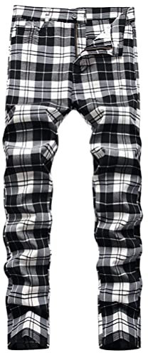 Oanviso Pantalon Chino à Carreaux pour Homme Coupe Ajustée Pantalon d'affaires avec Poches Pantalon de survêtement Imprimé à Carreaux Pantalon de Confort Respirant Jogger Décontracté Pant A02 S