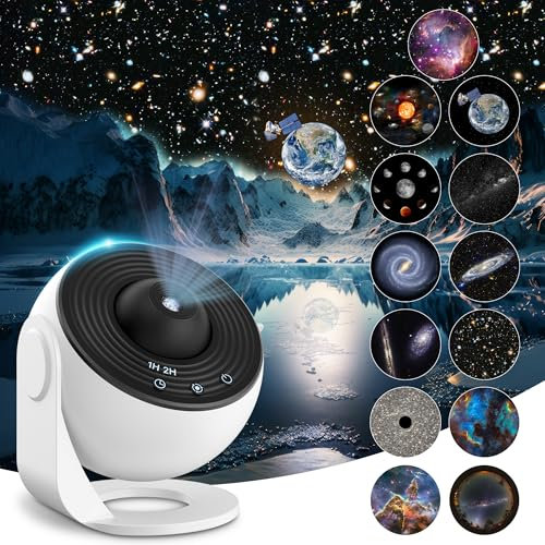 Planetarium Star Projector, Mexllex Realistic Galaxy Light Projector with 12 Planet Discs, Starry Sky Night Light Projector Lamp, Moon Night Light for Kids Adults Ceiling Bedroom Living Room
