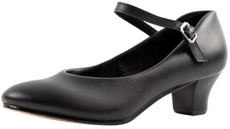 Asyusyu Knöchelriemen Charakter Schuhe 1,5 Zoll Ballsaal Tanzschuhe für Frauen Tanzen Latein Salsa, Schwarz , 39.5 EU