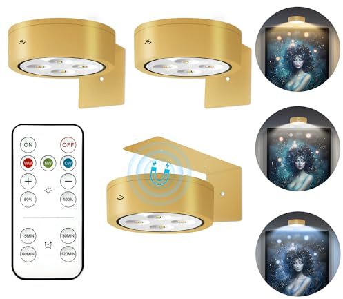 Picture Lights for Wall, Wireless Poster Lights Battery Operated, Gold