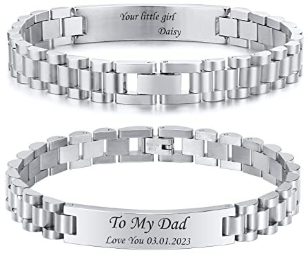 Armband Herren Silber Papa Personalisiertes : Geschenk Armreif Edelsathl 21.5cm Gravur Männer Glieder armbänder Junge Schmuck für Dad Geburtstagsgeschenk Vatertagsgeschenk