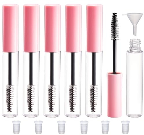 CAIYA 6 Stück Wimperncreme Behälter Flasche, Nachfüllbare klare leere Flasche Tube Container für Rizinusöl, Wimperncreme, mit Gummieinsatz und Trichter, 10ml