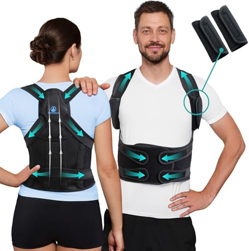 POSTURALIS Correcteur de Posture - Ceinture Dorsale/Lombaire et Redresseur de Dos pour Soulager les Douleurs au Dos et aux Épaules - Orthèse Réglable Homme/Femme avec 2 Supports d'Épaules, (L)