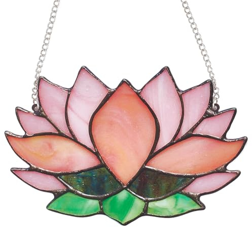 CREATCABIN Lotus Sonnenfänger Gebeizte Fensterbehänge Acryl Fensterscheibe Glasfensterbehänge Dekoration Lotusblume Wandkunst Sonnenfänger Ornament Geschenk Für Mama Frauen Küche Wohnzimmer 9.4x15cm