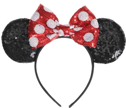 Zovator Mouse Ears Hair Bands, Mouse Ears Shiny Headband Headband with Cute Bow Classic Mouse Ears Bow Headbands for Cosplay Costume Party Decoration Beautiful Hair Accessories