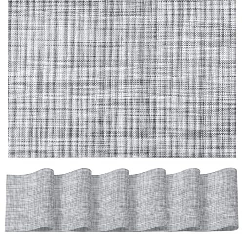 Artoid Mode Woven Grau PVC Platzsets 6er Set, 30x45cm Tischsets Waschbar Schmutzabweisend Hitzebeständig Platzdeckchen Innen Küche Deko