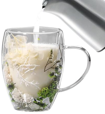 Taza de té de con flores secas, vasos de doble pared, vasos de café latte macchiato, vasos de té, vasos de espresso con asas, creativas flores capuchino