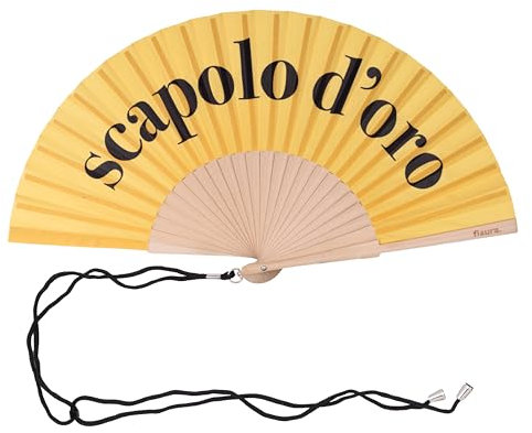 Fisura – Ventaglio in legno con messaggio “scapolo d’oro”. Accessorio perfetto per matrimoni, ventaglio a mano dal design raffinato e colorato con gancio incluso. Dimensioni: 42,5 x 23 cm