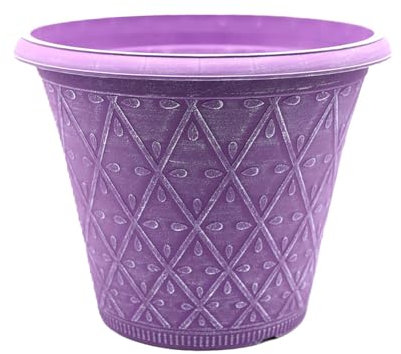 shopior Plastic Prisma Planters | Festive Garden Planting Pot 9L – Round Garden Plant Pots with Drainage Holes | Weatherproof Decorative Patio Flower Pot - (30cm - Purple, Pack 1)