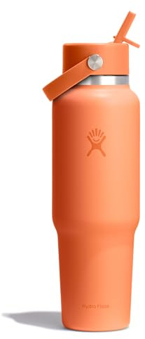Hydro Flask Travel Water Bottle - Insulated Stainless Steel - Wide Straw Lid, Non Spill, Leakproof in 40 Oz Nectar Orange