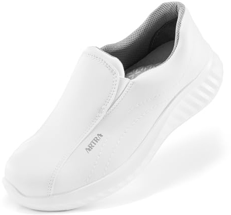 Artra Arica Zapatos de seguridad S2 SRC Blanco - Zapatos de trabajo ligeros con punta de acero antideslizante para restauración, medicina y cuidado, blanco, 42 EU