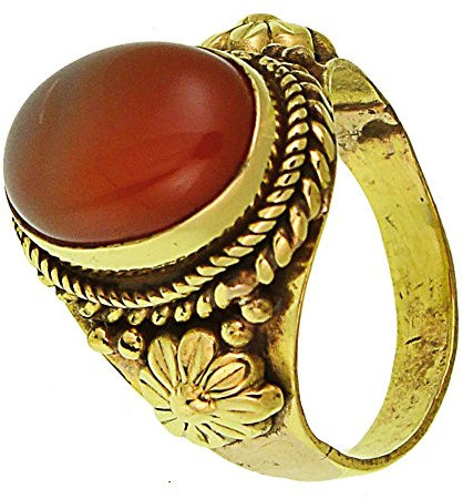 CHICNET Messing Ringe Karneol oval Seile Blumen breit antik golden oxidiert nickelfrei Tribal Schmuck 56 (17.8)