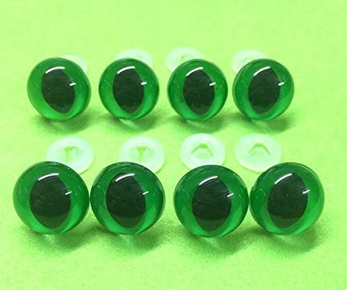 celloexpress Pack of 4 Pairs - CATS Green Eyes with Plastic Backs - 18mm - Safety Eyes for Soft Toy or Teddy Bear Making