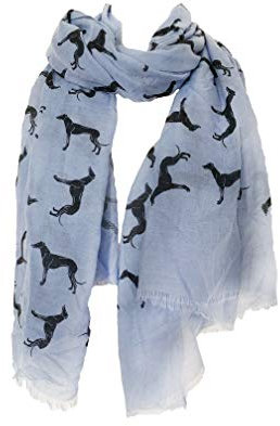 Himmelblau mit schwarz großen Windhund Schal mit ausgefranste Rand- Sky Blue with Black Big Greyhound Scarf with Frayed Edge