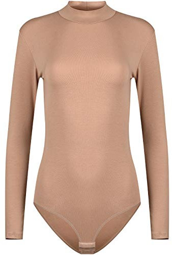 Evoni Damen Body langarm I blickdichter Bodysuit mit Halbkragen für Frauen I Langarmbody aus Baumwolle I Women Body Shaper I Jumpsuit S Hellbraun