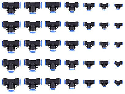 Akozon 35Pcs Connecteru Droit Pneumatique Raccords de Tuyau Tube OD 4/6/8/10/12/14/16mm Raccord Pneumatique 3 T Union Connecteur de Tube Air Rapide