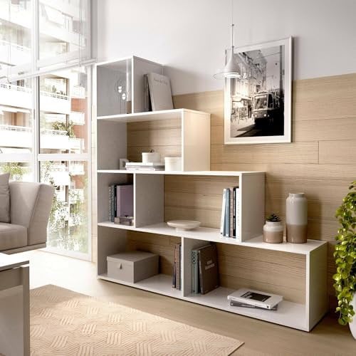 Dmora - Orsaro Bücherregal, Mehrzweck-Büroregal, Bücherregal mit 6 Regalen, 145 x 29 x 145 cm, Weiß