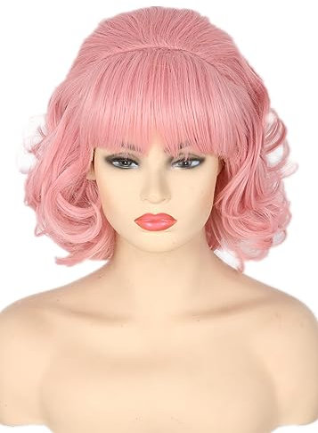 Topcosplay 50er Jahre Perücke Damen, Rosa Pin Up Girl Perücke kurz mit Pony Bienenstock Perücke für Kostüm Karneval Cosplay Halloween